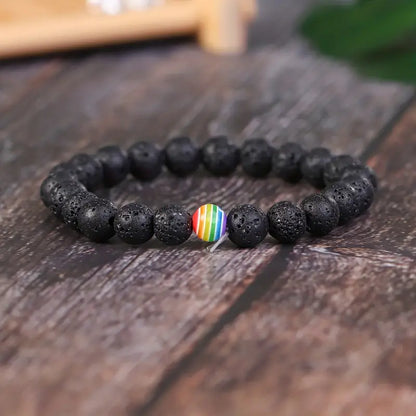 Lava Stone Beads LGBTQ Pride Rainbow Bracelet