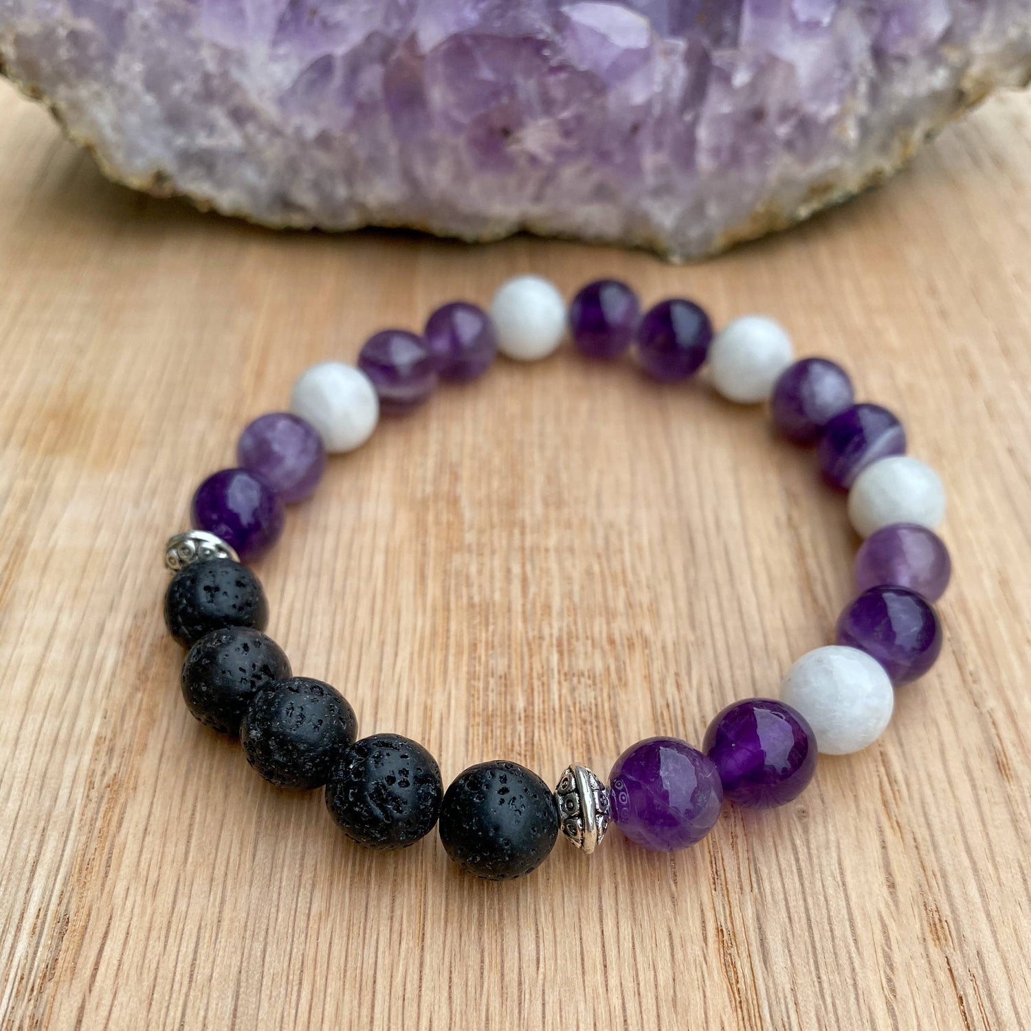 Amethyst and Moonstone Aromatherapy Diffuser Bracelet