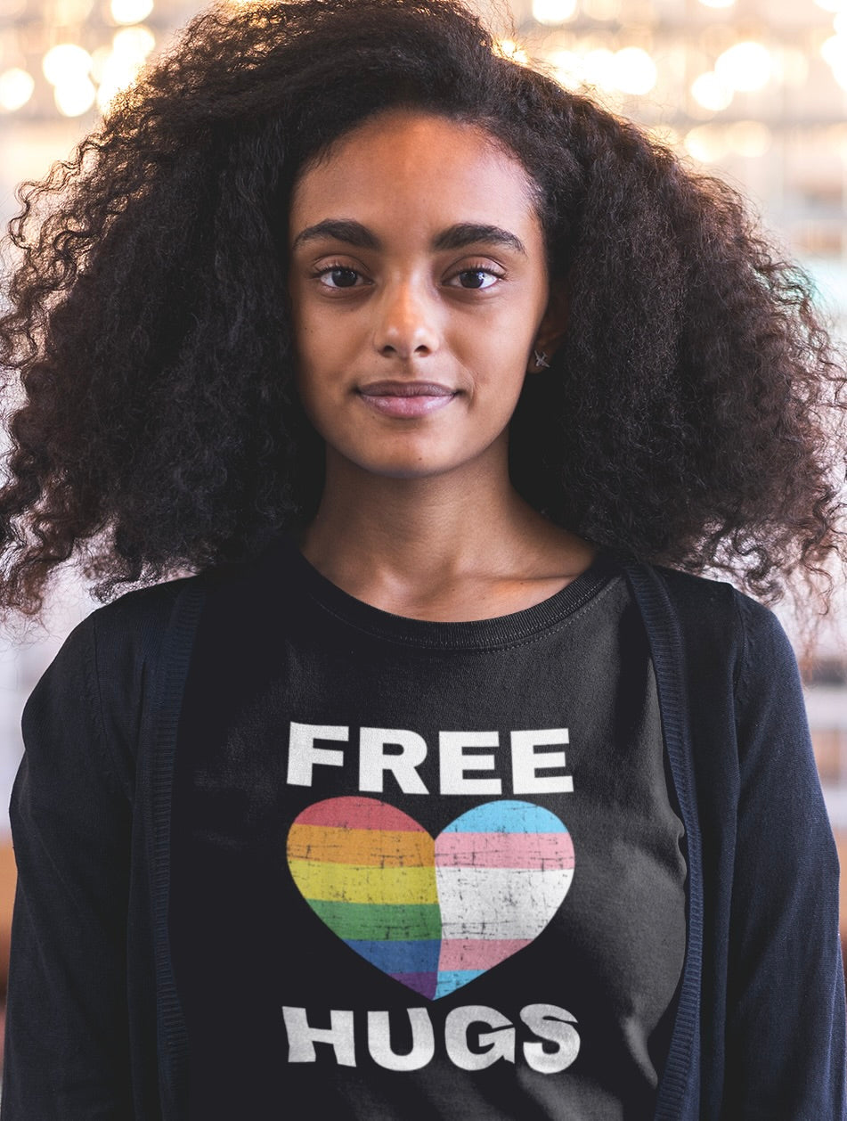 Free Hugs Tee, LGBTQ Pride T-Shirt, Slim Fit